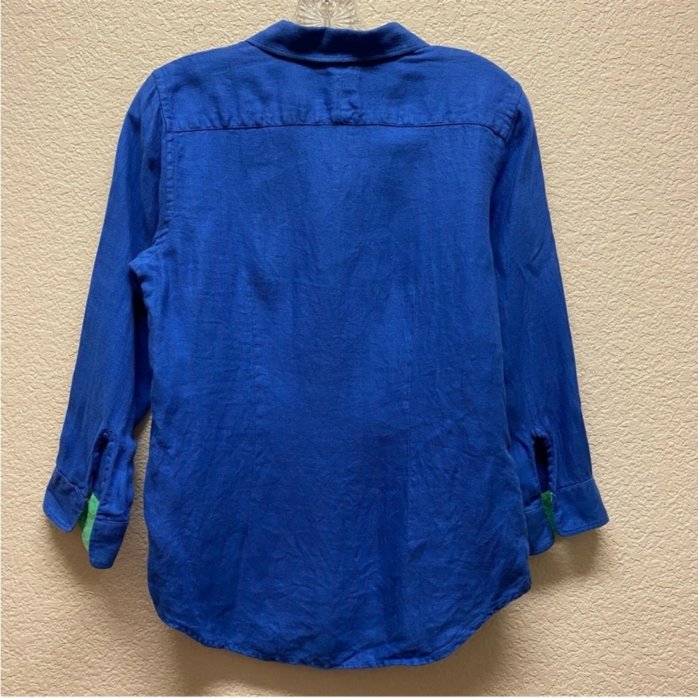 Lauren Ralph Lauren Classic Button Up Linen Shirt Embroidered Crest S Royal Blue - Picture 3 of 6